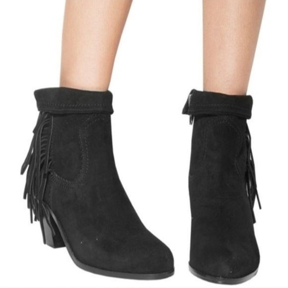 Sam Edelman Louie Western Ankle Boots Black Leather Fringe Size 9.5 - Picture 1 of 14